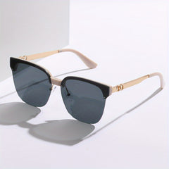 Men's Vintage Half Frame Metal Sunglasses UV400 with Case & Cloth