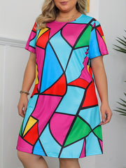 Women's Plus Colorblock Geometric Print Stretch Mini Dress