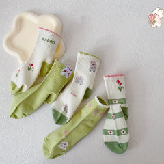 5 Pairs Cartoon Crew Socks for Girls, All Seasons Boneless Children's Socks