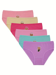 6pcs Girls Triangle Panties Cartoon Print Elastic Waist Soft Comfortable Underwe
