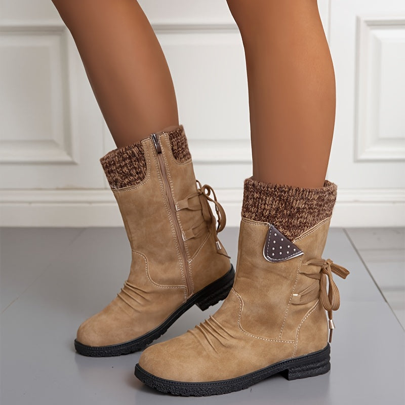 Women's Chunky Heeled Mid Calf Boots Western Cowboy Boots