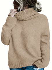 Casual Sweater Women's Plus Solid High Neck Pullover Jumper