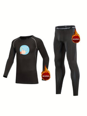 Kids Compression Fleece Sets Cartoon Pattern Pullover & Pants Body con Bot