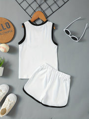 Boys Face Graphic Sleeveless Vest & Shorts Set