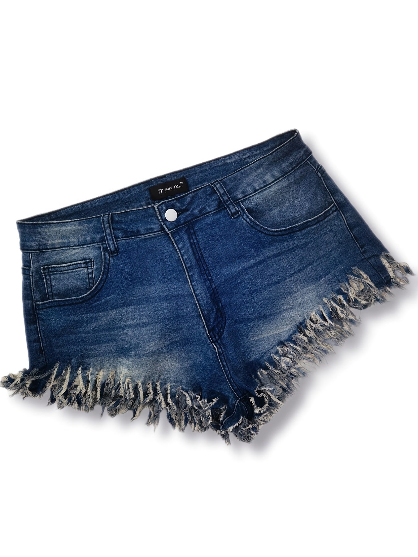 Denim Shorts Women's Solid Fringe Trim High Rise Button Fly Pocketed