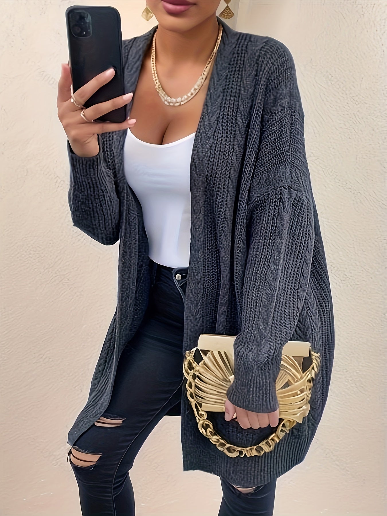 Long Sleeve Open Front Stretch Cardigan