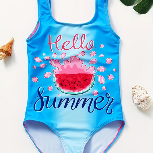 Watermelon Graphic Sleeveless Swimsuit for Toddler Girls