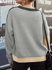 Colorblock Cable Crew Neck Sweater