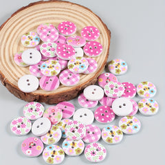 50pcs 2 Hole Wooden Bottom Mixed Pattern Painted Buttons for Crafts DIY