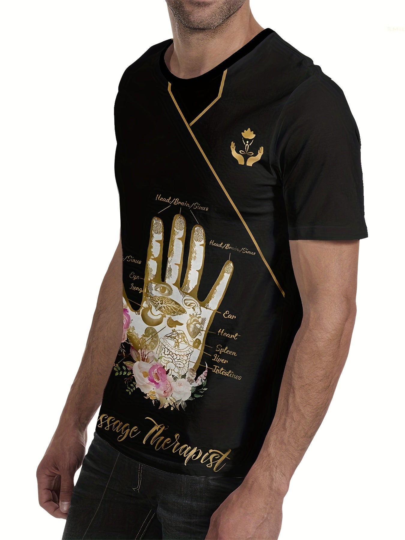 Men's Floral Hand Graphic T shirt 3D Digital Print Active Short Sleeve Tee