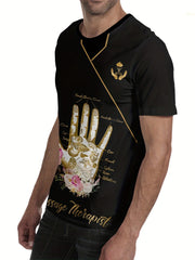 Men's Floral Hand Graphic T shirt 3D Digital Print Active Short Sleeve Tee