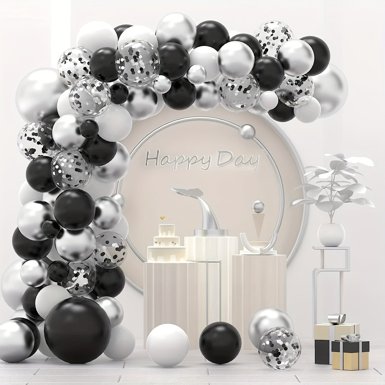Silvery Balloons Garland Arch Kit - Graduation Birthday Anniversary Decor