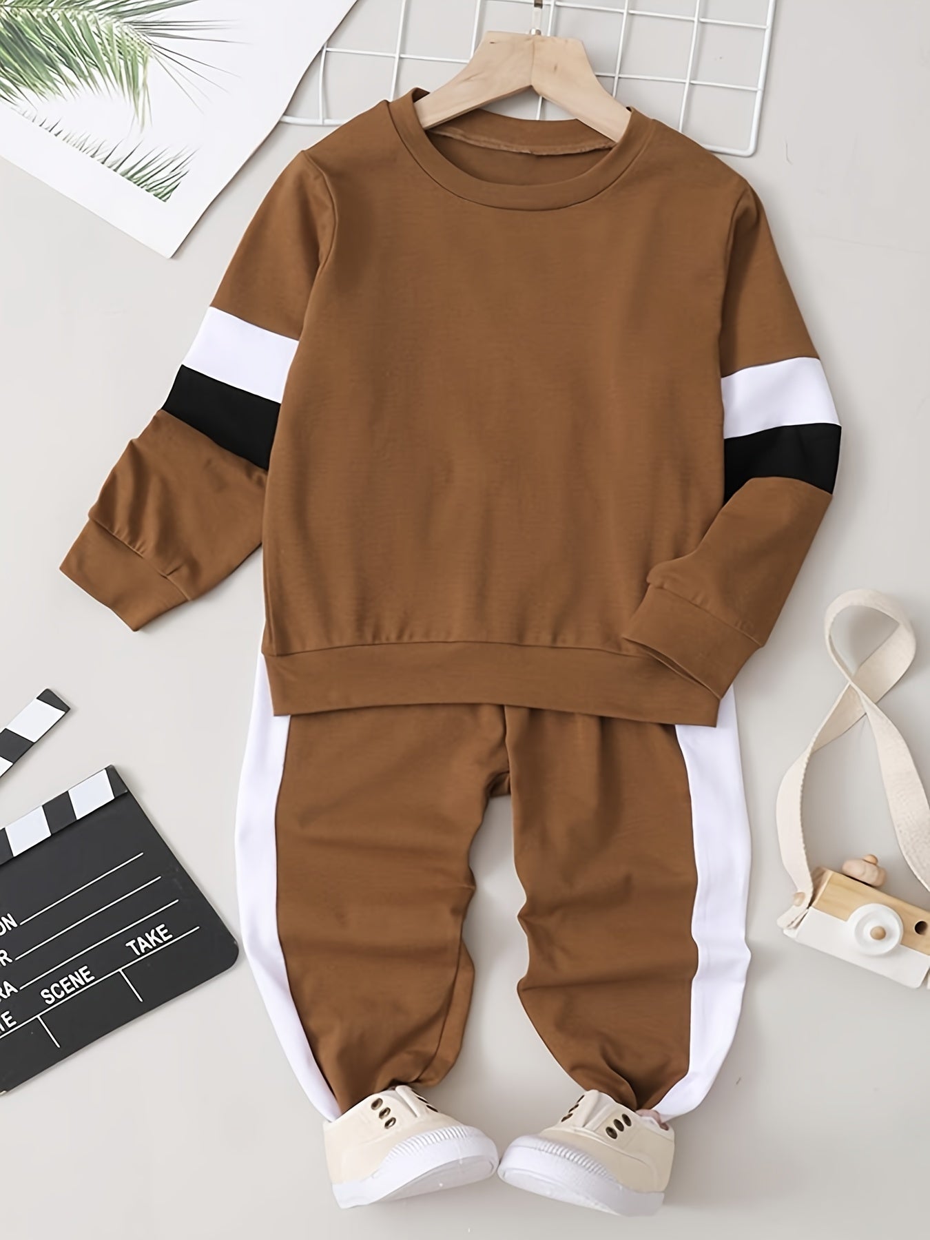Boy's 2pcs Block Sweatshirt & Sweatpants Set for Spring Fall