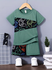 Boys Gamepad Casual T-shirt & Shorts Set for Summer