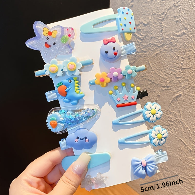 14pcs Girls Colorful Hairpin Flower Cartoon Heart Hair Accessories
