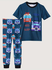 Boys Truck Cartoon Pajamas Set Short Sleeve Top & Trousers