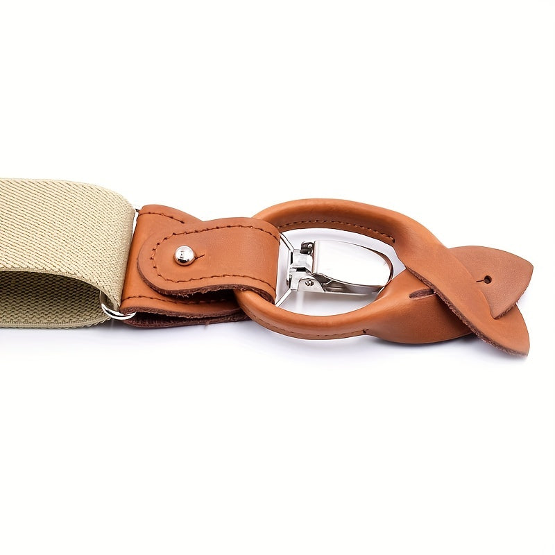 Men's Leather Retro Gentleman Clip Suspenders Pants Harness Clips