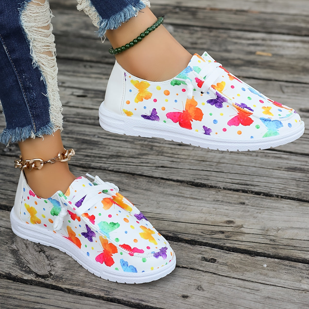 Women's Butterfly Graphic Slip-on Boat Shoes Lightweight Casual Flats