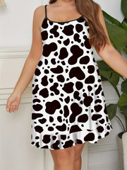 Cow Print Ruffle Trim Sleep Dress
