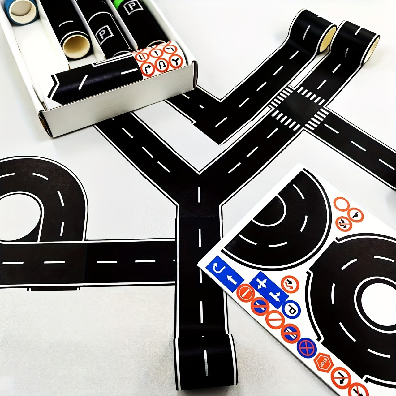 28pcs DIY Road Sign Sticker Set Traffic Rules Game Toys Car Educational Crafts
