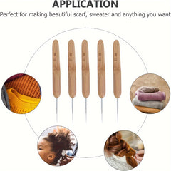 11pcs Ergonomic Crochet Hooks Bamboo Wooden Handle Small Size 0.5-3.0mm