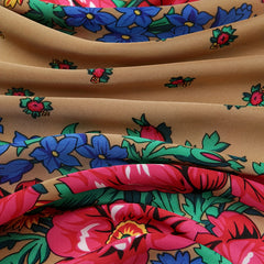 Boho Flower Print Brown Bandana Square Scarf Neckerchief Head Wrap