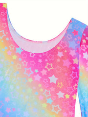 Girls Star Graphic Long Sleeve Gymnastics Leotard