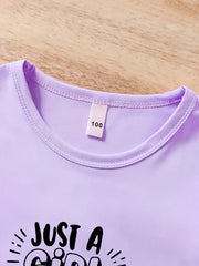 Girls Alphabet Printed T-shirt and Solid Shorts Set