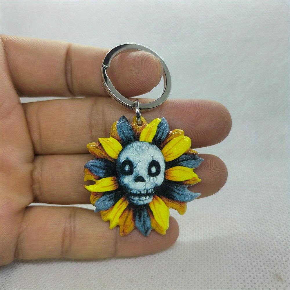 Skeleton Flower Keychain Key Ring for Men Women Handbag Car Key Pendant