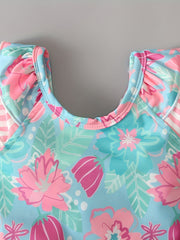 Baby Summer Girls Sleeveless Floral Print Backless Bow Onesie Swimsuit