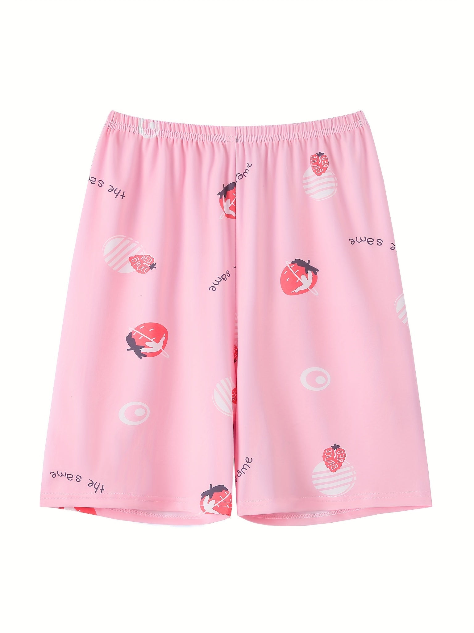 Women's Strawberry & Letter Print High Stretch Shorts