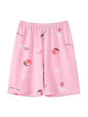 Women's Strawberry & Letter Print High Stretch Shorts