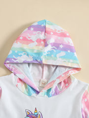 Baby Girls Unicorn Print Hooded Dress Set