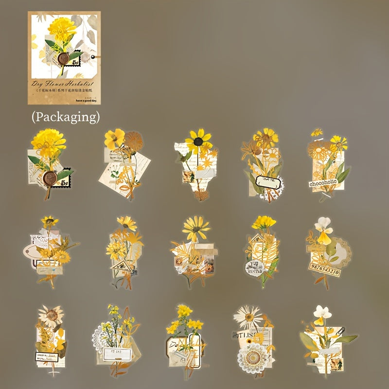 30pcs Literary Flower Bronzing Stickers for Romantic Decoration