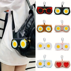 Portable Hanging Glasses Storage Bag PU Leather Sunglasses Cover Cartoon Holder