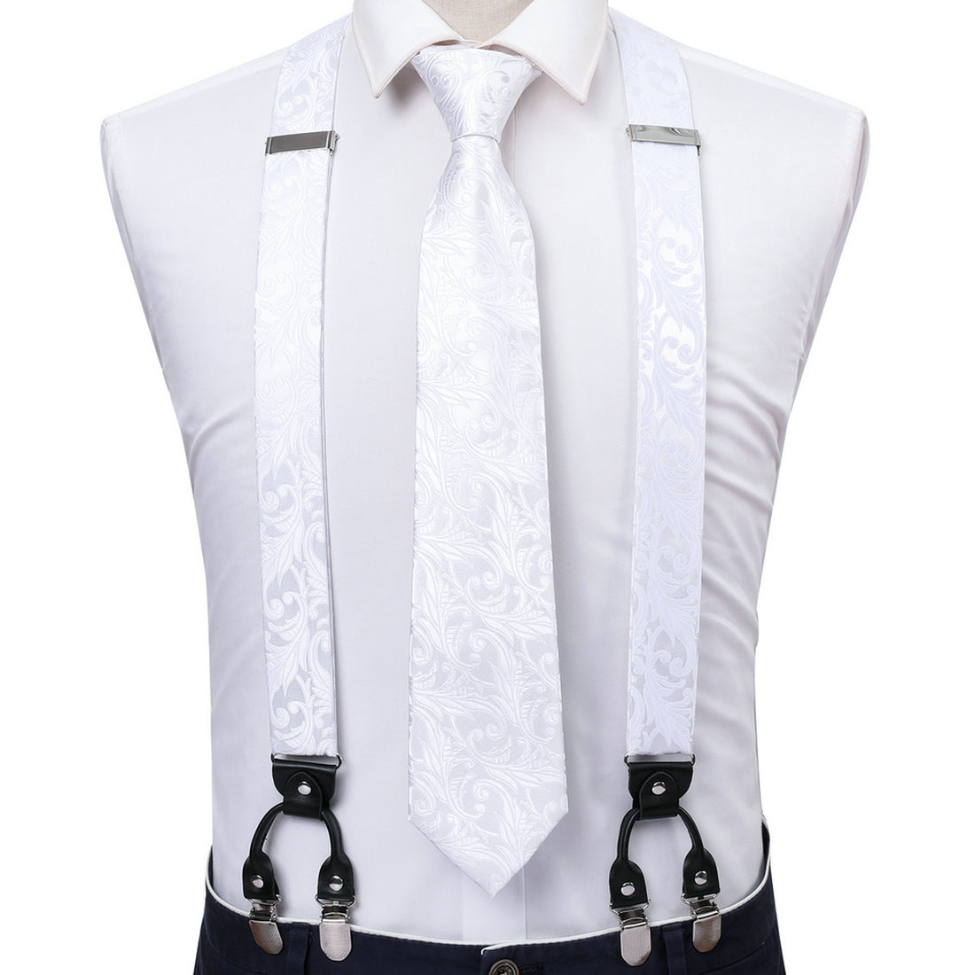 Barry Wang Mens Suspender Tie Set Y type Floral Paisley Silk Necktie Wedding