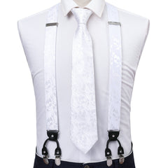 Barry Wang Mens Suspender Tie Set Y type Floral Paisley Silk Necktie Wedding