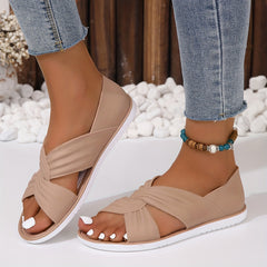 Women's Cross Strap Flat Sandals Casual Slip On Cutout Shoes