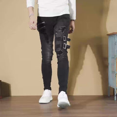 Men's Ripped Biker Jeans Slim Fit Distressed Stretch Denim Pants