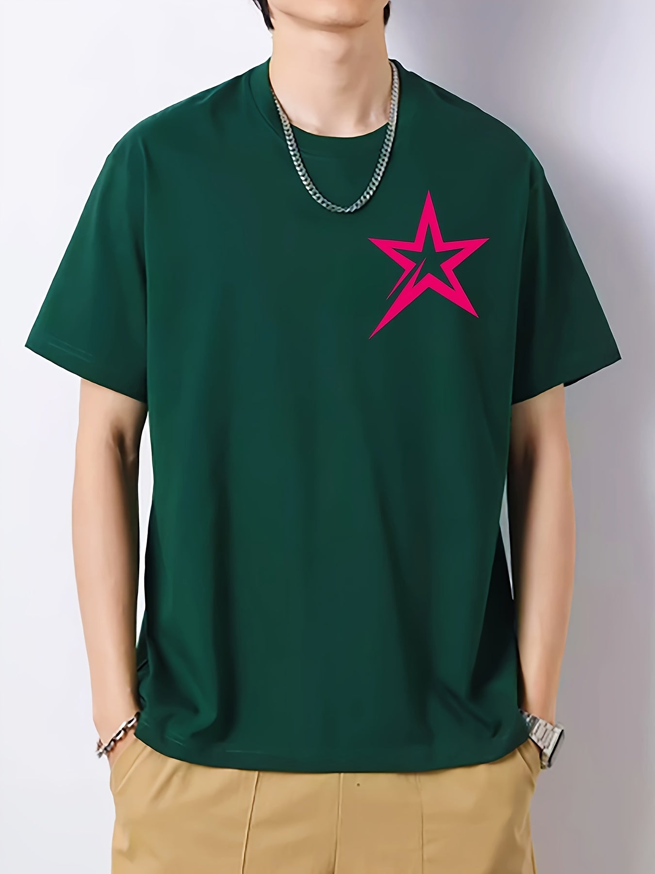 Pentagram Pattern Print Men's Graphic Cotton Crew Neck Tshirt