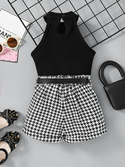Toddler Girls Halter Top & Houndstooth Print Shorts Set