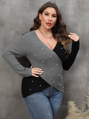 Colorblock Faux Pearl Decor Sweater