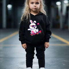 Skate Bunny Print Hooded Pullover Pants Set for Girls Boys