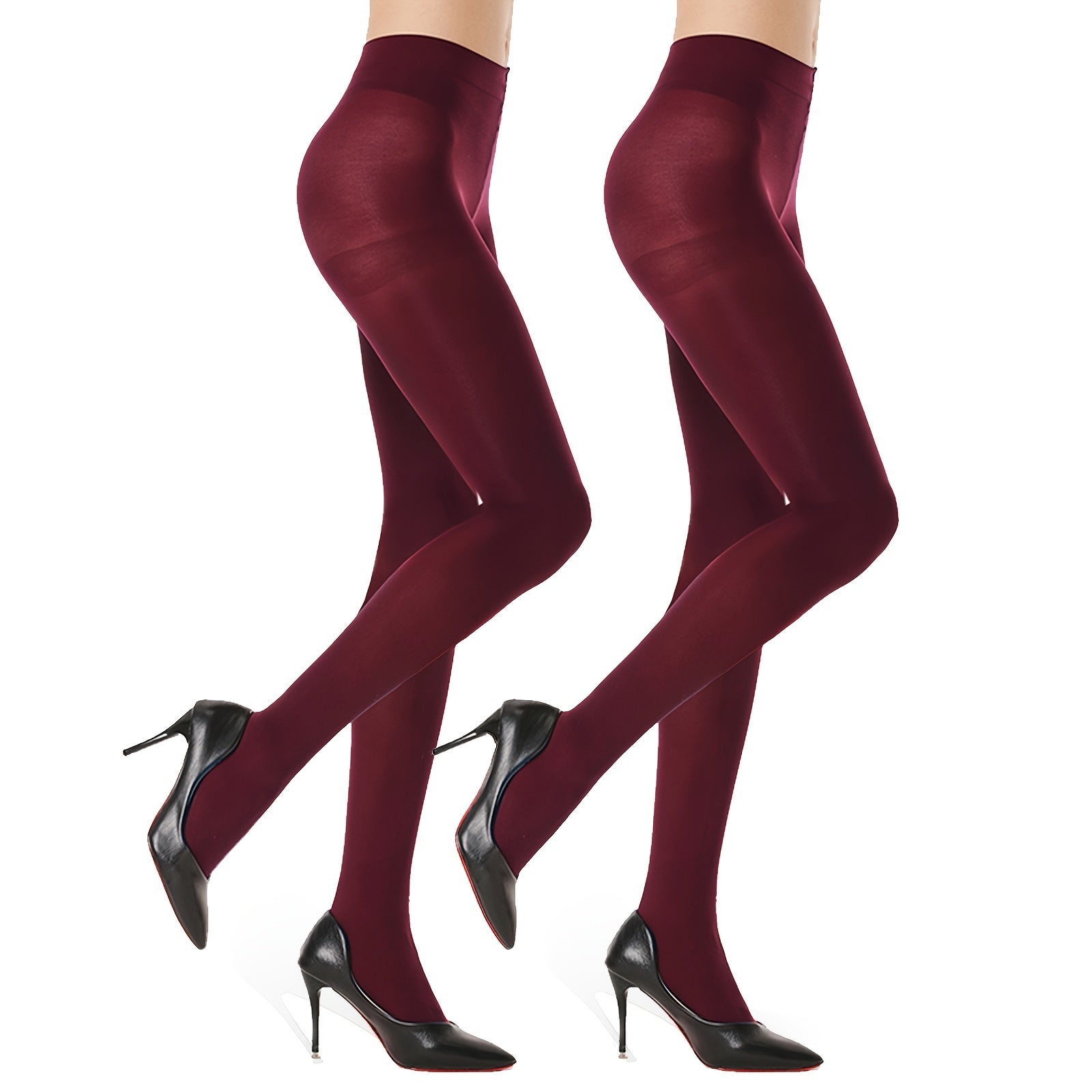 2 Pack Opaque Solid Pantyhose High Waist Slim Footed Pantyhose