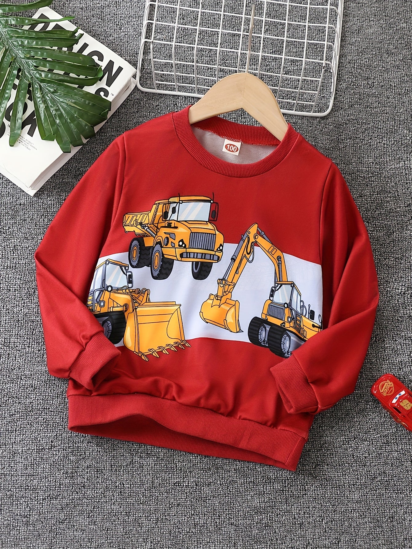 Excavator Print Kid's Sweatshirt Crew Neck Pullover