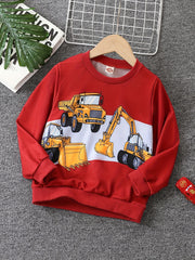 Excavator Print Kid's Sweatshirt Crew Neck Pullover