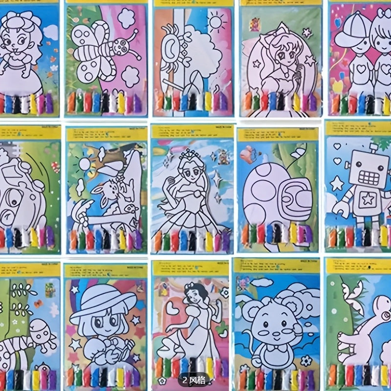 3pcs Cartoon Sand Painting Kit DIY Colored Paper Handicraft Craft Set