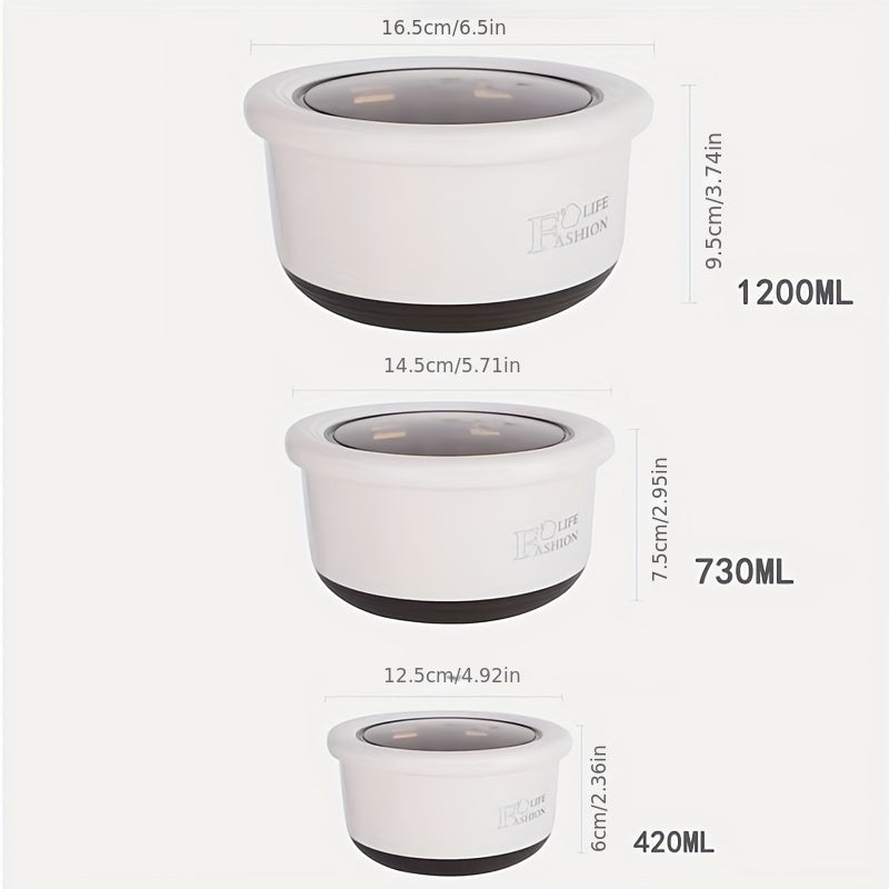 3pcs Stainless Steel Lunch Boxes Portable Sealed Fresh keeping Bowl