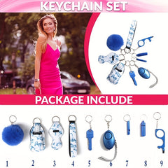 10PCS Safety Keychain Set w/ Personal Safety Alarm & Whistle, First Aid Bottle
