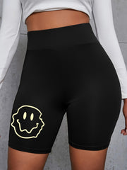 Smile Face Graphic Yoga Sports Casual Shorts Women's Clothing